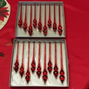 Pier 1 Red Glass Holiday Ornaments Set